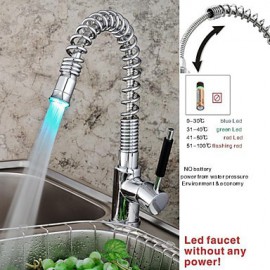 Zeitgenössisch Pull-out / Pull-down Mittellage LED / Mit ausziehbarer Brause with Keramisches Ventil Zwei Griffe Ein Loch for Chrom,