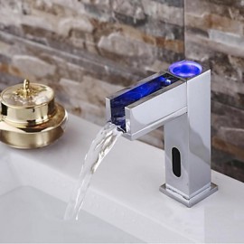 Zeitgenössisch deckenmontiert Wasserfall / Sensor with Elektromagnetventil Hände frei Ein Loch for Chrom, Waschbecken Wasserhahn