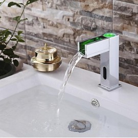 Zeitgenössisch deckenmontiert Wasserfall / Sensor with Elektromagnetventil Hände frei Ein Loch for Chrom, Waschbecken Wasserhahn