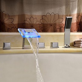 Zeitgenössisch Romanische Wanne LED / Wasserfall / Handdusche inklusive with Keramisches Ventil Zwei Griffe Fünf Löcher for Chrom,