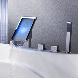 Zeitgenössisch 3-Loch-Armatur LED / Wasserfall / Handdusche inklusive with Keramisches Ventil Drei Griffe Fünf Löcher for Chrom,