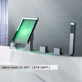 Zeitgenössisch 3-Loch-Armatur LED / Wasserfall / Handdusche inklusive with Keramisches Ventil Drei Griffe Fünf Löcher for Chrom,