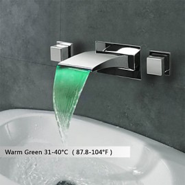 Zeitgenössisch Wandmontage LED / Wasserfall with Keramisches Ventil Zwei Griffe Drei Löcher for Chrom, Waschbecken Wasserhahn