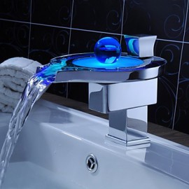 Zeitgenössisch deckenmontiert LED / Wasserfall with Keramisches Ventil Einhand Ein Loch for Chrom, Waschbecken Wasserhahn