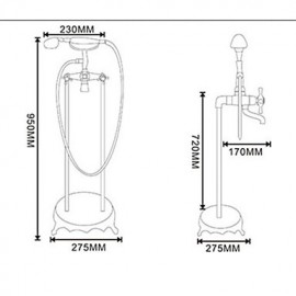 Antik bodenmontiert Handdusche inklusive / Bodenstand with Keramisches Ventil Zwei Griffe Zwei Löcher for Antikes Kupfer,