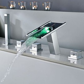 Zeitgenössisch 3-Loch-Armatur LED / Wasserfall / Handdusche inklusive with Keramisches Ventil Drei Griffe Fünf Löcher for Chrom,