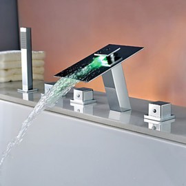 Zeitgenössisch 3-Loch-Armatur LED / Wasserfall / Handdusche inklusive with Keramisches Ventil Drei Griffe Fünf Löcher for Chrom,