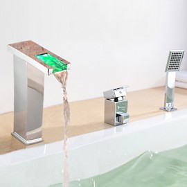 Zeitgenössisch Romanische Wanne LED / Wasserfall / Breite spary with Keramisches Ventil Einhand Drei Löcher for Chrom,