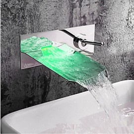 Zeitgenössisch Wandmontage LED / Wasserfall with Keramisches Ventil Einzigen Handgriff Zwei Löcher for Chrom, Waschbecken Wasserhahn