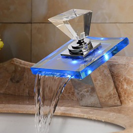 Zeitgenössisch Becken LED / Wasserfall / berühren / berührungslos with Messingventil Einzigen Handgriff Zwei Löcher for Chrom,