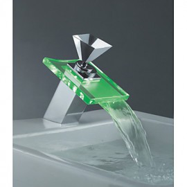 Zeitgenössisch Becken LED / Wasserfall / berühren / berührungslos with Messingventil Einzigen Handgriff Zwei Löcher for Chrom,