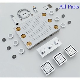 Duscharmaturen - Zeitgenössisch - LED / Thermostatische / Regendusche / Seitendüse / Handdusche inklusive - Messing (Chrom)