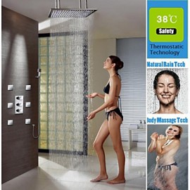 Zeitgenössisch Wandmontage LED / Thermostatische / Regendusche / Breite spary / Handdusche inklusive with MessingventilDrei Griffe Fünf