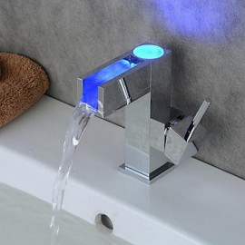 Zeitgenössisch Mittellage LED with Keramisches Ventil Einhand Ein Loch for Chrom, Waschbecken Wasserhahn