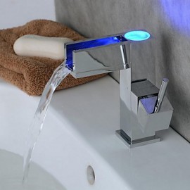 Zeitgenössisch Mittellage LED with Keramisches Ventil Einhand Ein Loch for Chrom, Waschbecken Wasserhahn