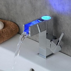 Zeitgenössisch Mittellage LED with Keramisches Ventil Einhand Ein Loch for Chrom, Waschbecken Wasserhahn