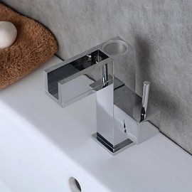 Zeitgenössisch Mittellage LED with Keramisches Ventil Einhand Ein Loch for Chrom, Waschbecken Wasserhahn