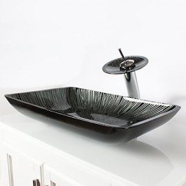 Zeitgenössisch T1.2×L57×W37×H11cm(T0.47×L22.44×W14.57×H4.33 inch) Rechteckig Sink Material ist HartglasWaschbecken für Badezimmer