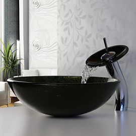 Zeitgenössisch 420*130mm(16.5*5.1") Rundförmig Sink Material ist HartglasWaschbecken für Badezimmer / Armatur für Badezimmer / Einbauring