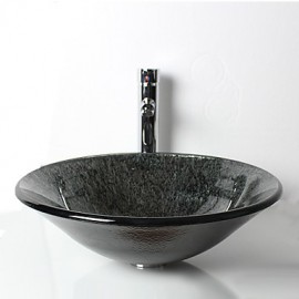 Zeitgenössisch T12*Φ450*H135MM Rundförmig Sink Material ist HartglasWaschbecken für Badezimmer / Armatur für Badezimmer / Einbauring für