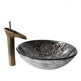 Antik T1.2×Φ42×H14.5cm(T0.47×Φ16.54×H5.71 inch) Rundförmig Sink Material ist HartglasWaschbecken für Badezimmer / Armatur für Badezimmer