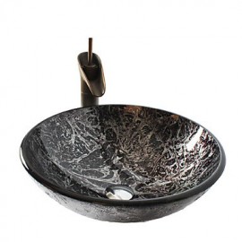 Antik T1.2×Φ42×H14.5cm(T0.47×Φ16.54×H5.71 inch) Rundförmig Sink Material ist HartglasWaschbecken für Badezimmer / Armatur für Badezimmer