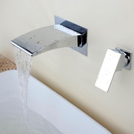 Wandmontage Wasserfall Keramisches Ventil Einzigen Handgriff Zwei Löcher with Chrom Waschbecken Wasserhahn