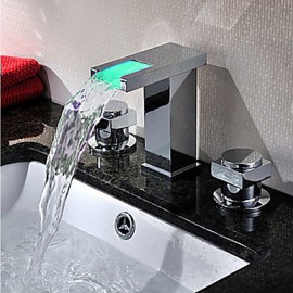 Zeitgenössisch / Art déco/Retro / Modern 3-Loch-Armatur LED / Wasserfall / Breite spary with Keramisches Ventil Zwei Griffe Drei Löcher