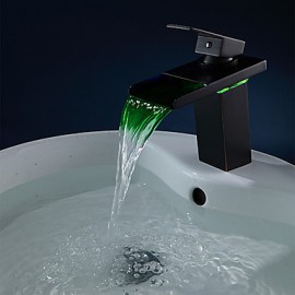 Zeitgenössisch Mittellage LED with Keramisches Ventil Einhand Ein Loch for Bronze mit Ölschliff, Waschbecken Wasserhahn