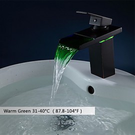 Zeitgenössisch Mittellage LED with Keramisches Ventil Einhand Ein Loch for Bronze mit Ölschliff, Waschbecken Wasserhahn