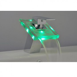 Zeitgenössisch Mittellage LED / Wasserfall with Keramisches Ventil Einhand Ein Loch for Chrom, Waschbecken Wasserhahn