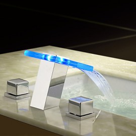 Zeitgenössisch 3-Loch-Armatur LED / Wasserfall with Keramisches Ventil Zwei Griffe Drei Löcher for Chrom, Waschbecken Wasserhahn