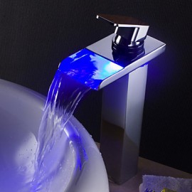 Zeitgenössisch deckenmontiert LED / Wasserfall with Keramisches Ventil Einhand Ein Loch for Chrom, Waschbecken Wasserhahn