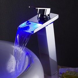 Zeitgenössisch deckenmontiert LED / Wasserfall with Keramisches Ventil Einhand Ein Loch for Chrom, Waschbecken Wasserhahn