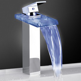 Zeitgenössisch Becken LED / Wasserfall / berühren / berührungslos with Messingventil Einhand Ein Loch for Chrom, Badewannenarmaturen /