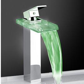 Zeitgenössisch Becken LED / Wasserfall / berühren / berührungslos with Messingventil Einhand Ein Loch for Chrom, Badewannenarmaturen /