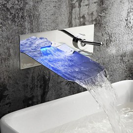 Zeitgenössisch Wandmontage LED / Wasserfall with Keramisches Ventil Einzigen Handgriff Zwei Löcher for Chrom, Waschbecken Wasserhahn