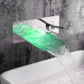 Zeitgenössisch Wandmontage LED / Wasserfall with Keramisches Ventil Einzigen Handgriff Zwei Löcher for Chrom, Waschbecken Wasserhahn