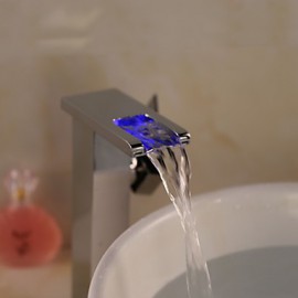 Zeitgenössisch Mittellage LED with Keramisches Ventil Einhand Ein Loch for Chrom, Waschbecken Wasserhahn