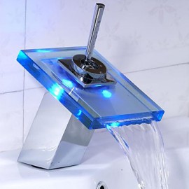 Zeitgenössisch Mittellage LED / Wasserfall with Keramisches Ventil Einhand Ein Loch for Chrom, Waschbecken Wasserhahn