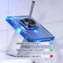 Zeitgenössisch Mittellage LED / Wasserfall with Keramisches Ventil Einhand Ein Loch for Chrom, Waschbecken Wasserhahn