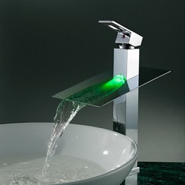 Zeitgenössisch deckenmontiert LED / Wasserfall with Keramisches Ventil Einhand Ein Loch for Chrom, Waschbecken Wasserhahn