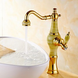 Zeitgenössisch Mittellage Keramisches Ventil Einhand Ein Loch with Ti-PVD Waschbecken Wasserhahn