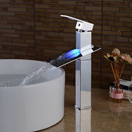 Zeitgenössisch Mittellage LED / Wasserfall with Keramisches Ventil Einhand Ein Loch for Chrom, Waschbecken Wasserhahn