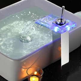 Zeitgenössisch Becken LED / Wasserfall / berühren / berührungslos with Messingventil Einhand Ein Loch for Chrom, Badewannenarmaturen /