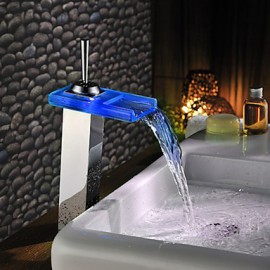 Zeitgenössisch Becken LED / Wasserfall / berühren / berührungslos with Messingventil Einhand Ein Loch for Chrom, Badewannenarmaturen /