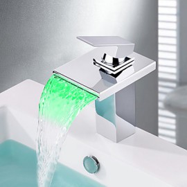 Zeitgenössisch Mittellage LED / Wasserfall with Keramisches Ventil Einhand Ein Loch for Chrom, Waschbecken Wasserhahn