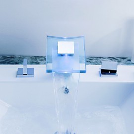 Zeitgenössisch 3-Loch-Armatur LED / Wasserfall with Keramisches Ventil Zwei Griffe Drei Löcher for Chrom, Waschbecken Wasserhahn