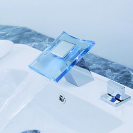 Zeitgenössisch 3-Loch-Armatur LED / Wasserfall with Keramisches Ventil Zwei Griffe Drei Löcher for Chrom, Waschbecken Wasserhahn