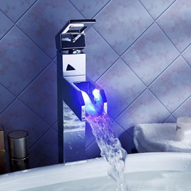 Zeitgenössisch deckenmontiert LED / Wasserfall with Keramisches Ventil Einhand Ein Loch for Chrom, Waschbecken Wasserhahn